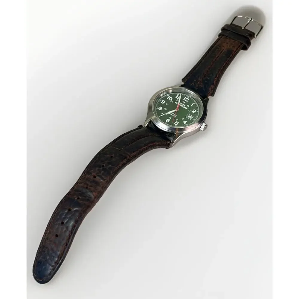 Timex Expedition Mens Watch 36mm Green Dial Leather Indiglo Date *Needs Battery